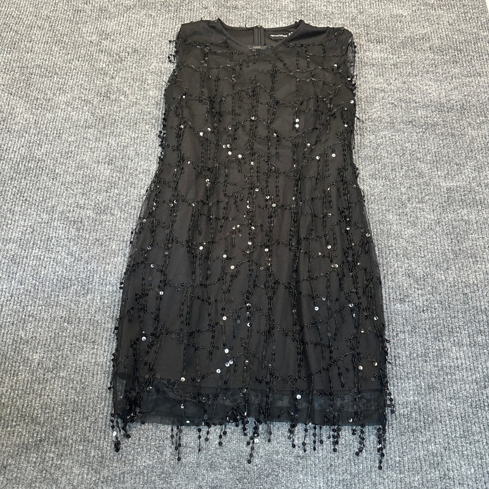 PrettyLittleThing Sequin Mesh Mini Dress 12 Black Sparkle Sleeveless‎ Cocktail